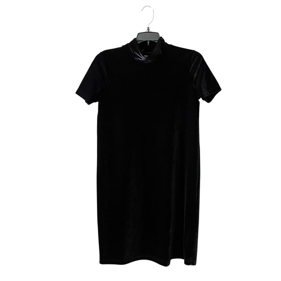 Madewell Black Velvet Mock Neck Dress Womens Size XXS Short Sleeve Stretch Short - Picture 1 of 8